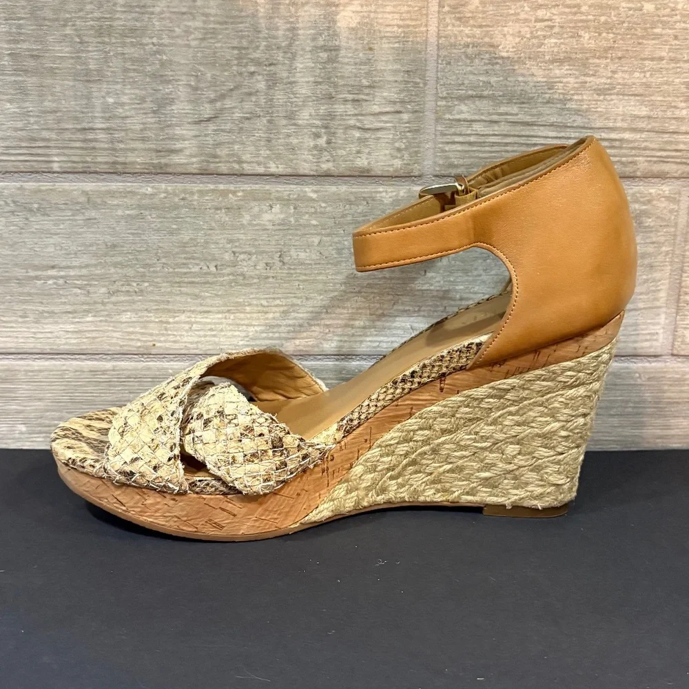 Cole Haan Leather Snake‎ Skin Espadrille Platform Wedge Sandals Size 8B